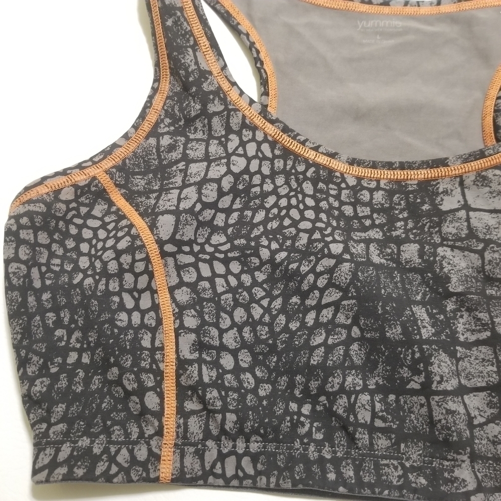 Yummie Heather Thomson gray black orange reptile print light support sports bra - Picture 3 of 6